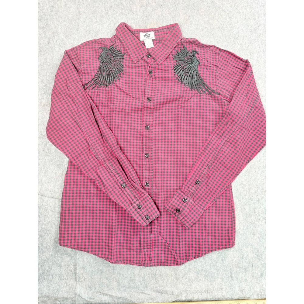 Most Official Seven Shirt Mens‎ L Red Gingham Cotton Wings Royal Division Grunge